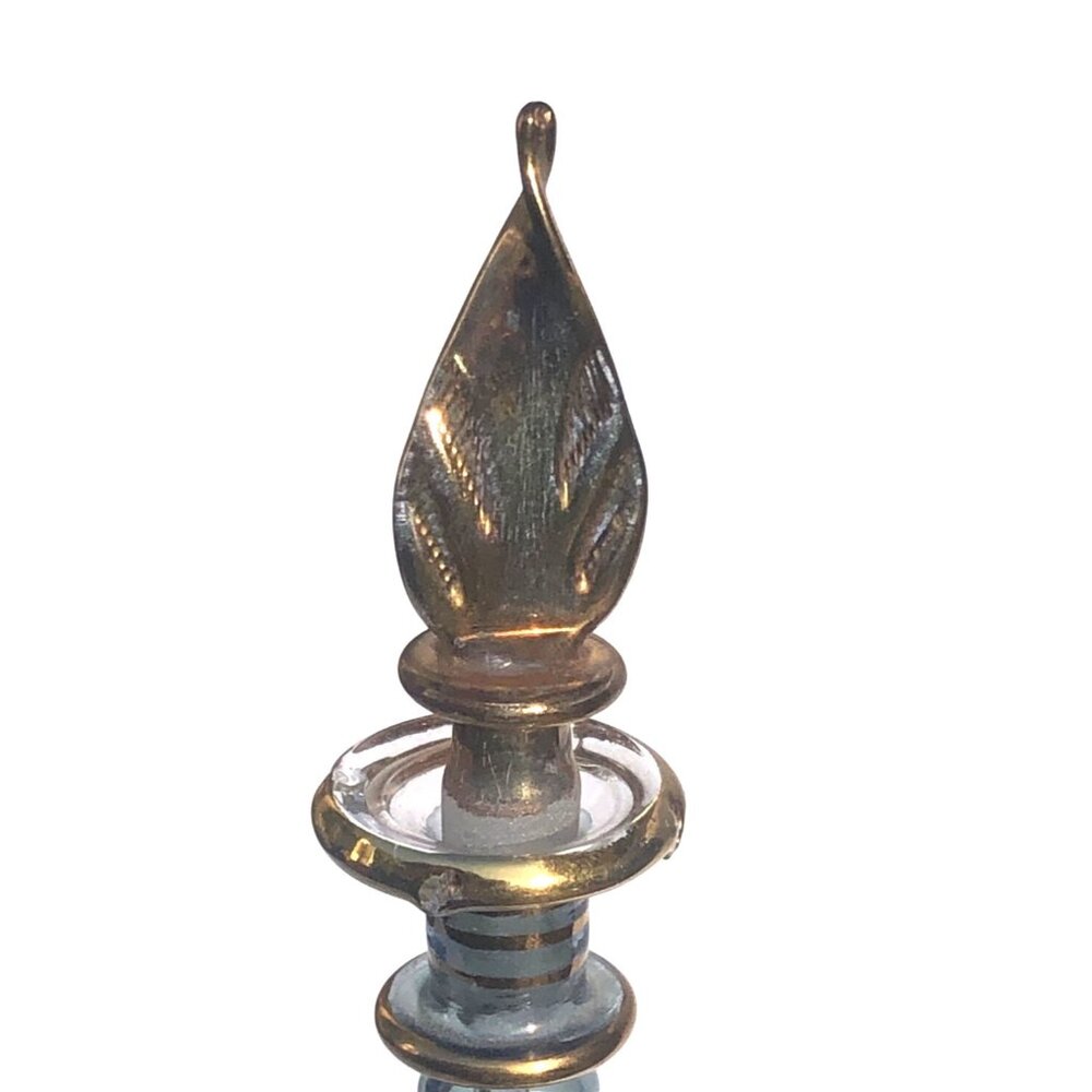Vintage Handblown Gilded Iridescent Cut Glass Perfume Bottle with Stopper - Picture 10 of 10